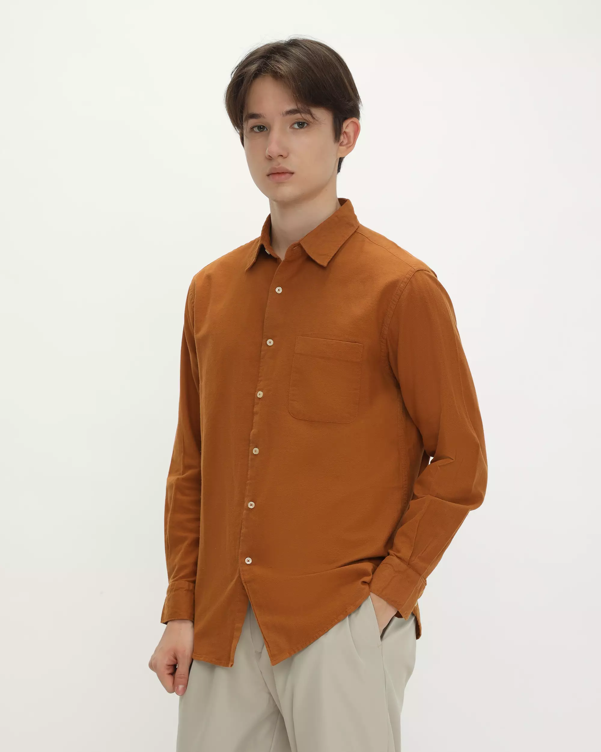 Larusso Malibu & Cabana - Basic Rami Shirt Long Sleeve - Orange Brick