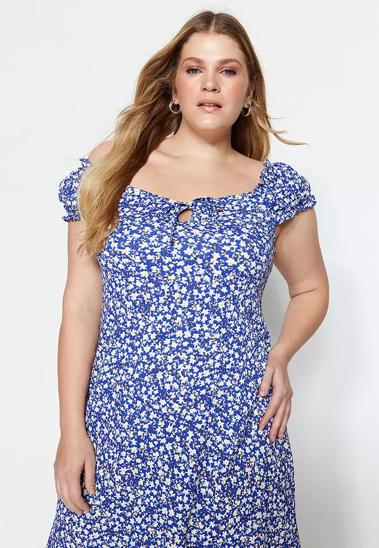 Plus Size Floral Pattern Midi Dress