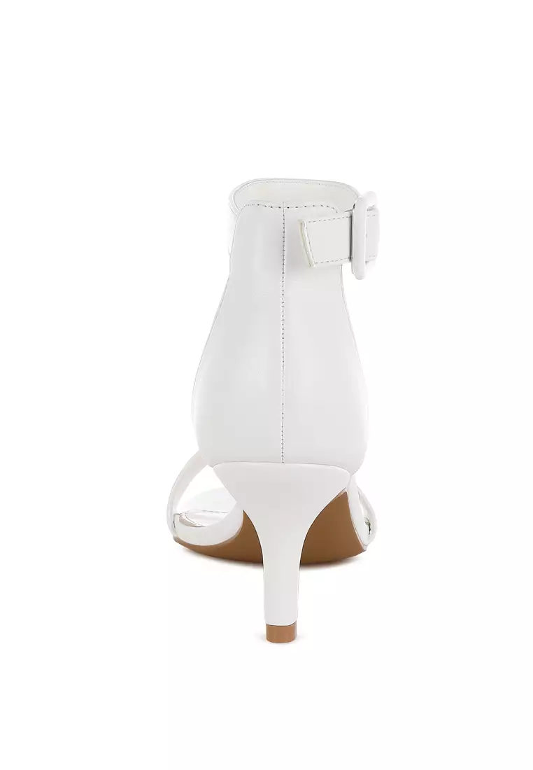 Sandal hak anak kucing berbahan kulit imitasi berwarna putih