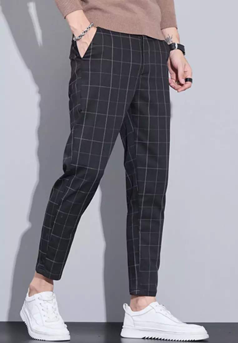 Man's Checked Slim Ankle Suit Pants