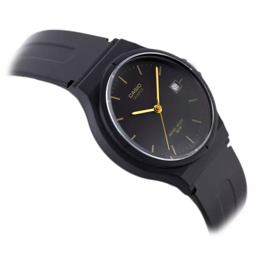 Casio MW-59-1EVDF Karet Hitam Dasar Hitam Dial Gold