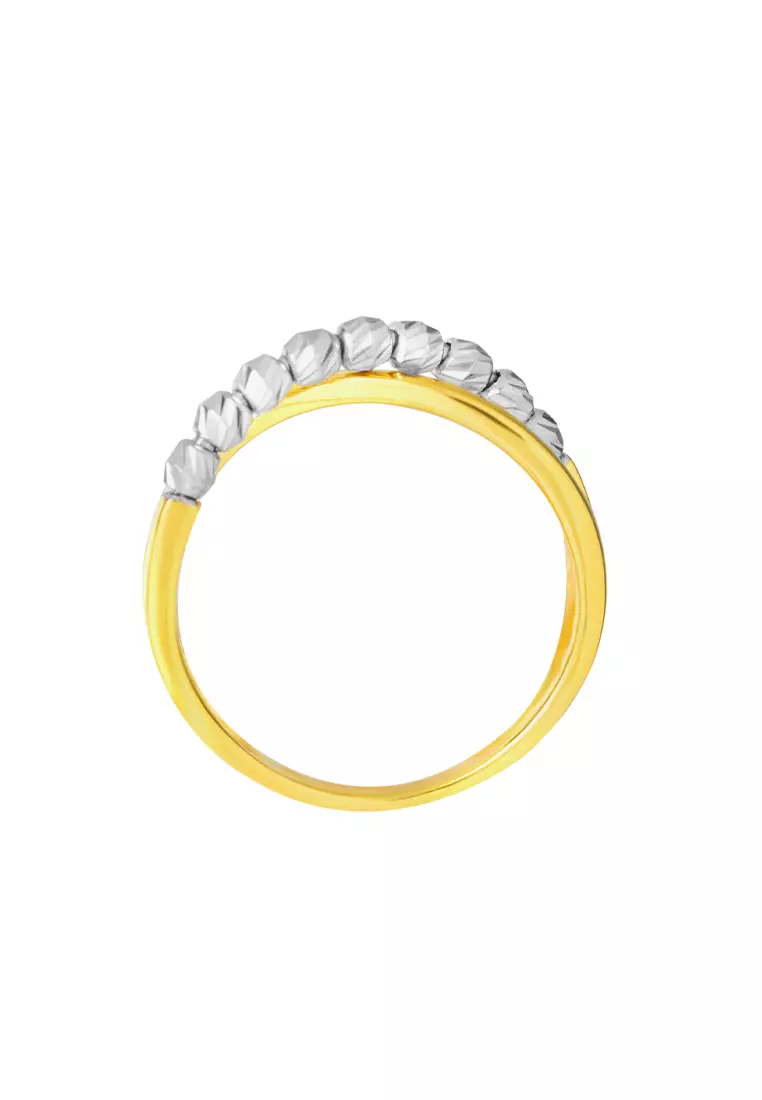 TOMEI Criss-Cross White Beads Ring, Yellow Gold 916