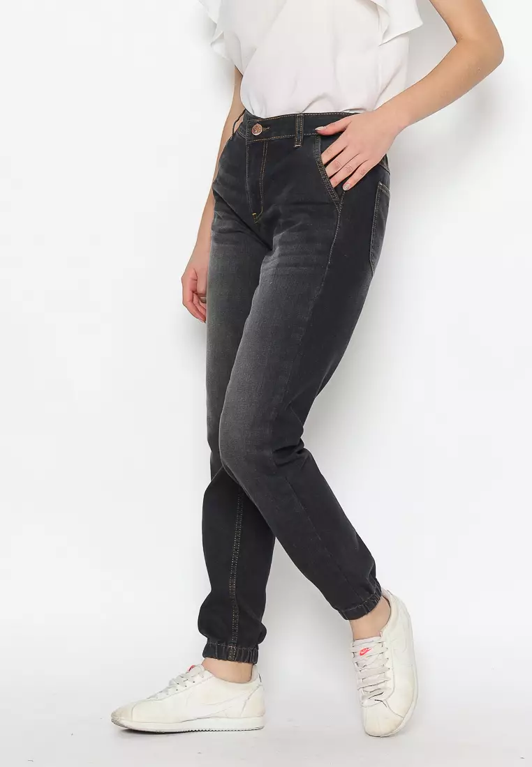 Jogger Jeans Stretch Female Hitam Aspal 242302