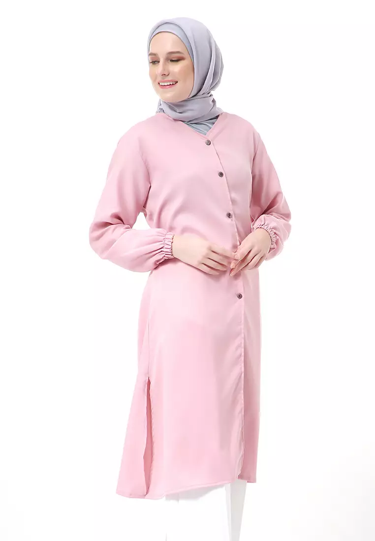 Indira Long Tunik Muslimah Atasan Wanita Long Sleeve Casual Premium Quality - Dusty