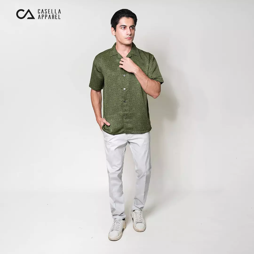 Casella Kemeja Lengan Pendek Kerah Terbuka | Cuban Camp Bowling Collar Xantif Edition 2357 Dark Green