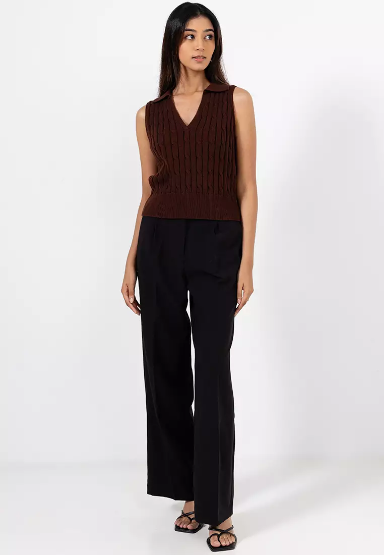 Erin Collared Cable Knit Top