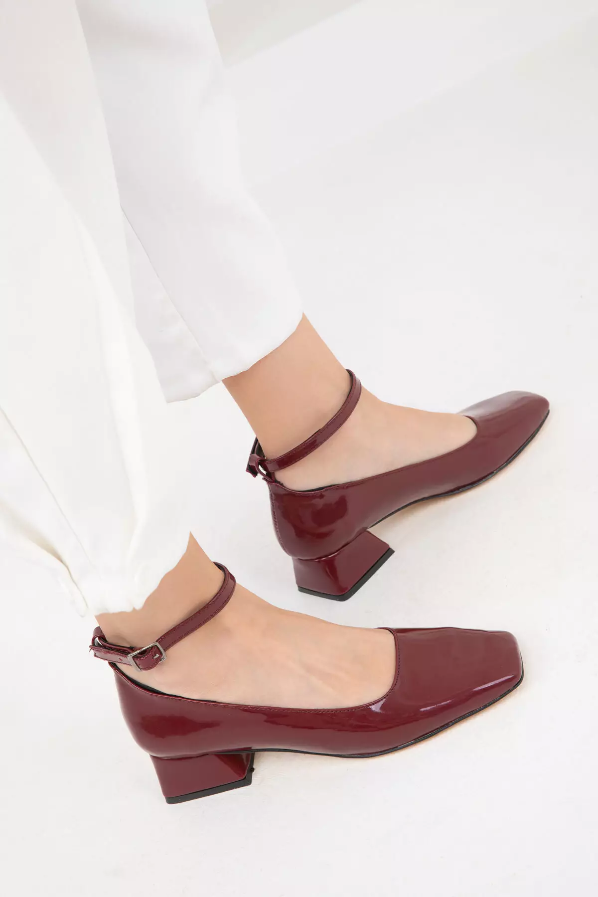 Patent Leather Claret Red Women's Classic Heeled Shoes - 19783