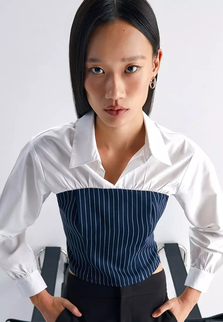 2 Layered Stripe Shirt - Navy/White