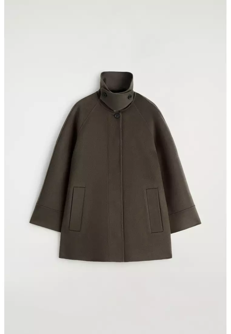 FUNNEL-NECK DOUBLE-FACED WOOL SHORT COAT