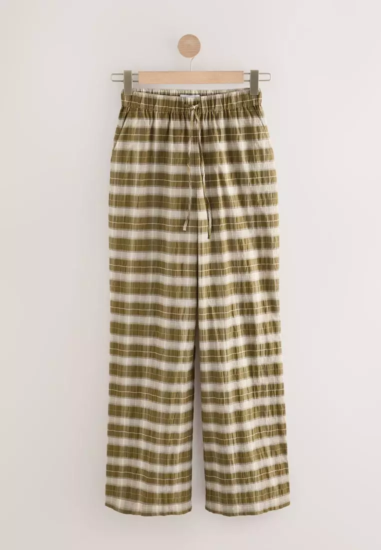 Wide Leg Pull On Check Trousers