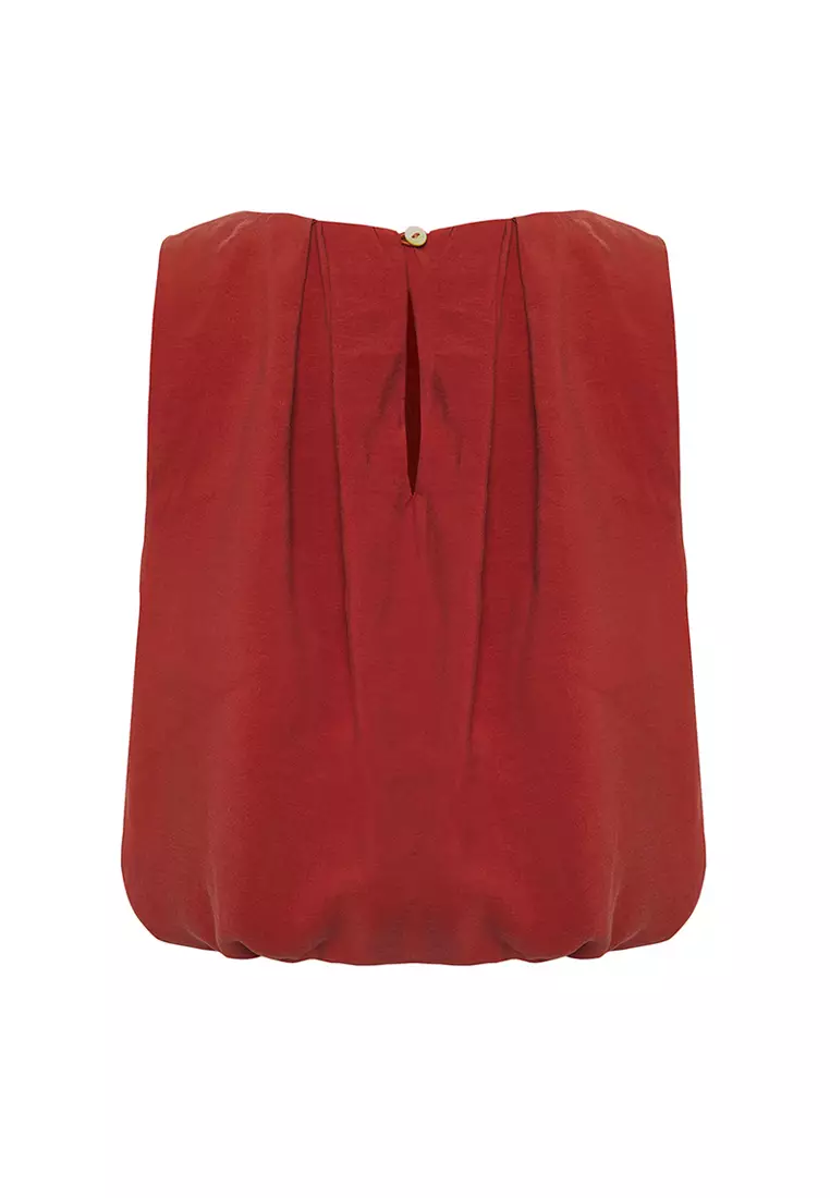 Tile Balloon Pattern Crop Woven Blouse