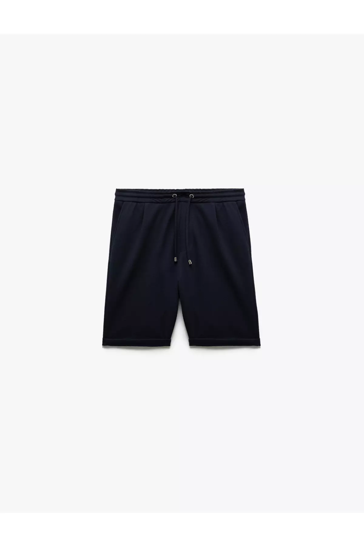 Bermuda Pique Fabric Pleated Waist Lace Up Shorts