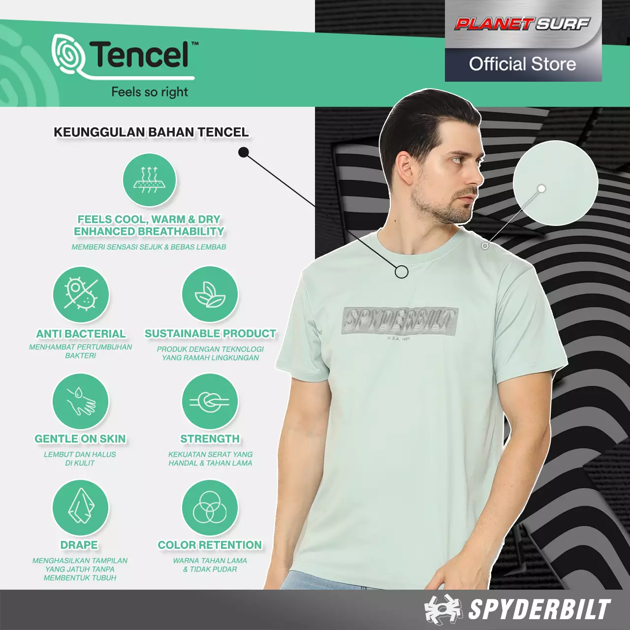 Spyderbilt Kaos Lengan Pendek Pria Illusion Tencel Men Tee Planet Surf