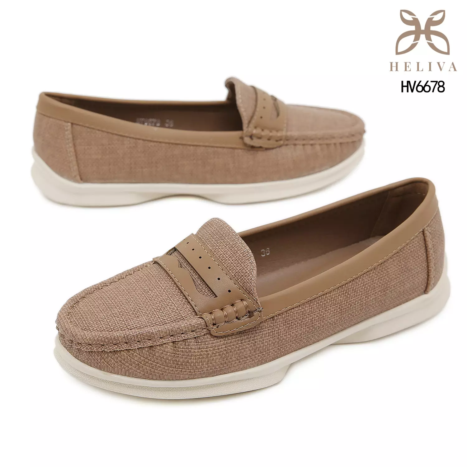 Heliva Esha Elegant Linen-Textured Loafers with 2cm Sole Casual Slip-On Comfort HV6678