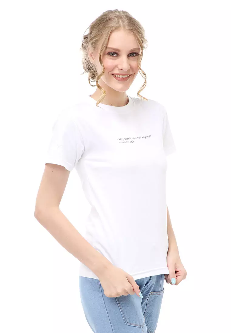 Genevie T-Shirt Kasual Wanita Why Didn't You Tell Anyone Material Cotton Combed ORIGINAL - White