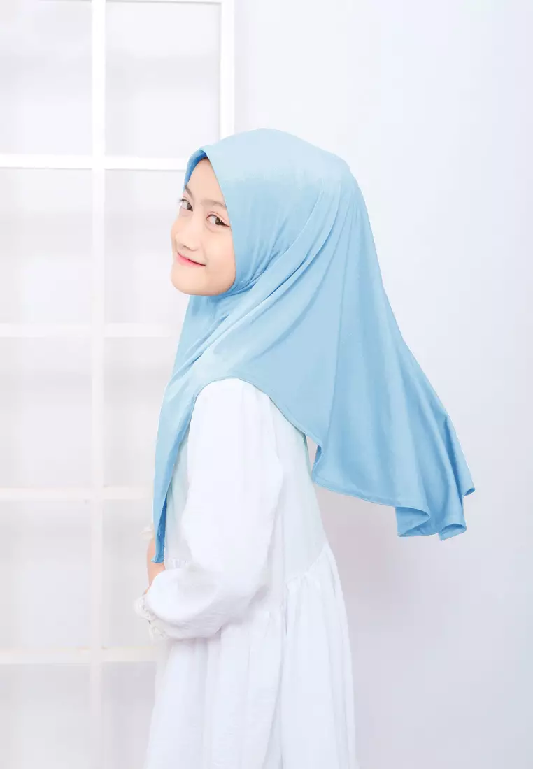 Cotton Bee - Hijab Instan Anak | Zura Tali Bergo Non Pad - Sea Blue - M