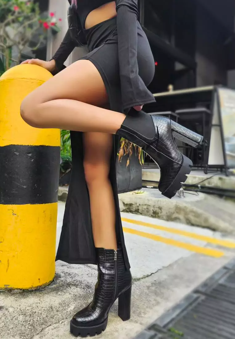 Croc print heeled boots clearance
