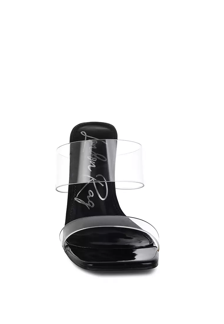 Fantasy Wedge Heel Clear Sandals in Black