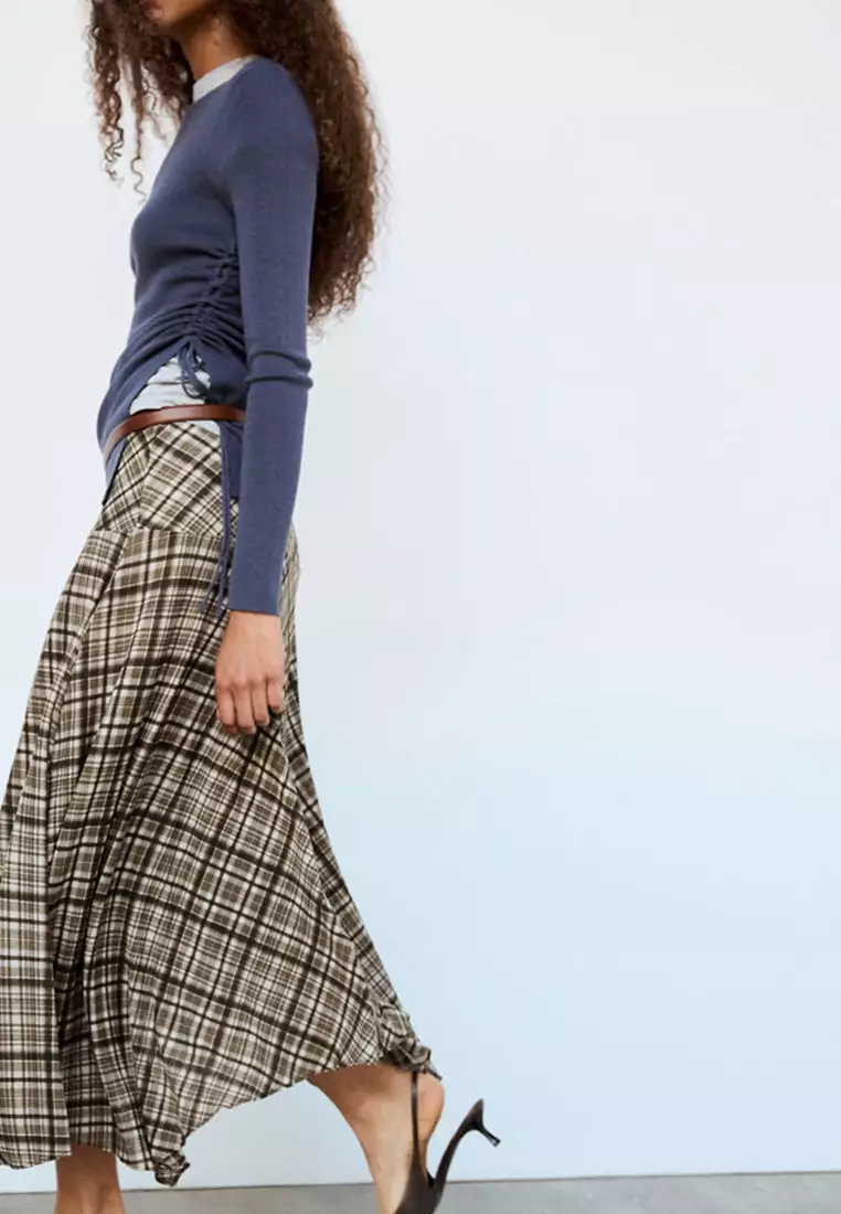 Checked Asymmetric Skirt
