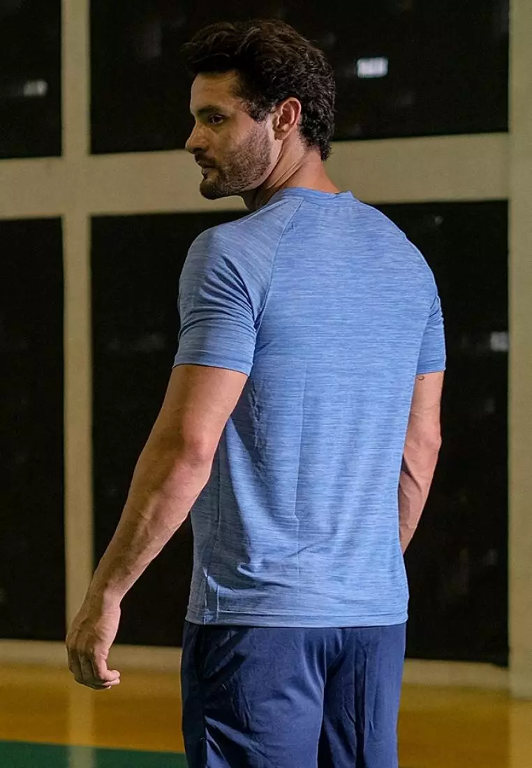 Fitwear - Kaos Olahraga Running Pria JOSEPH REFLECTIVE STRIPE - HEATHER BLUE