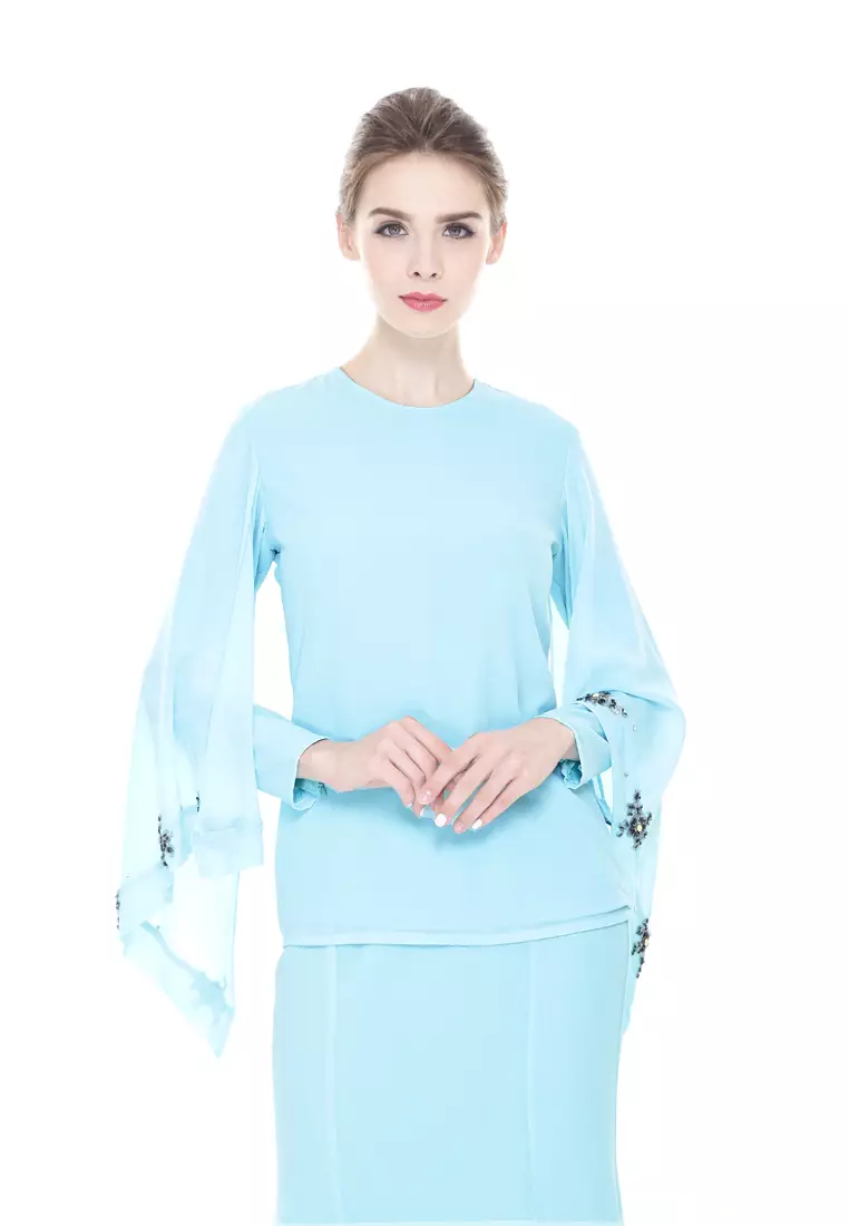 Melody Kurung Modern in Mint Blue
