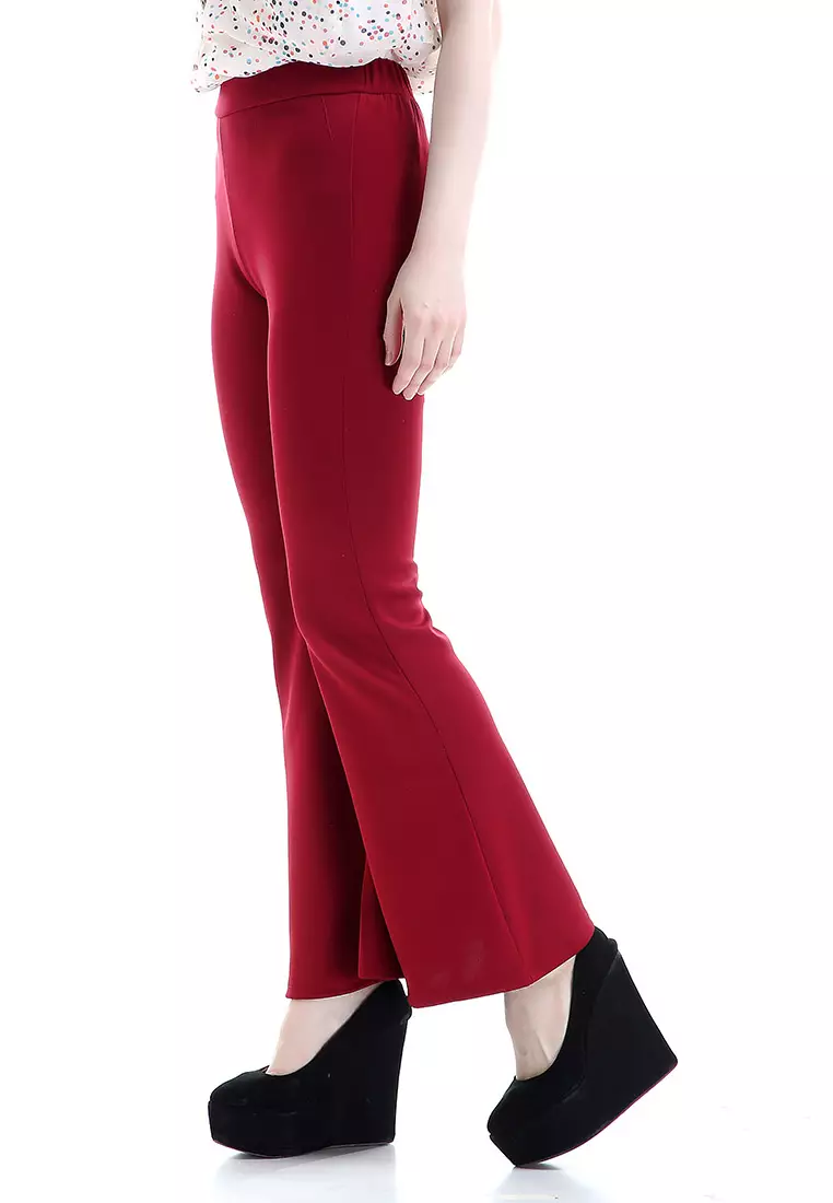 Zahlee Celana Cutbray Wanita Long Pants Woman Highwaist Kasual Bawahan - Maroon