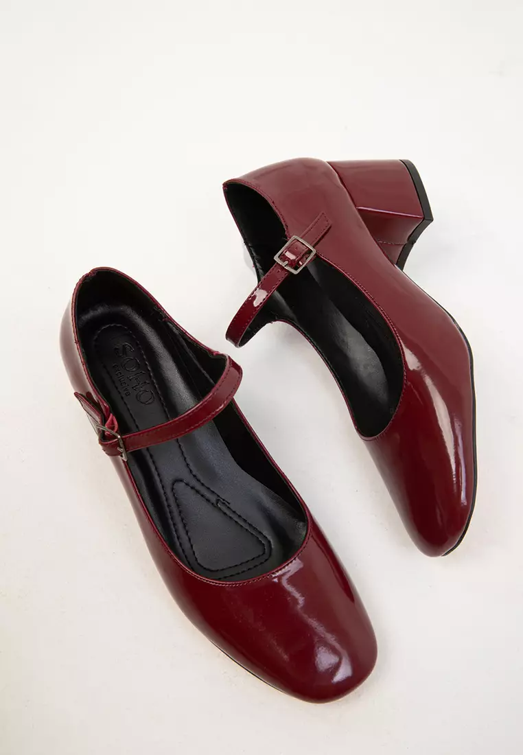 Claret Red Patent Leather Women's Classic Heeled Shoes 18447