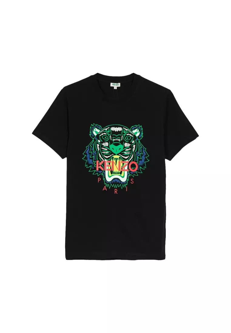 KENZO Black Green Contrast Tiger Head T-shirt for Men