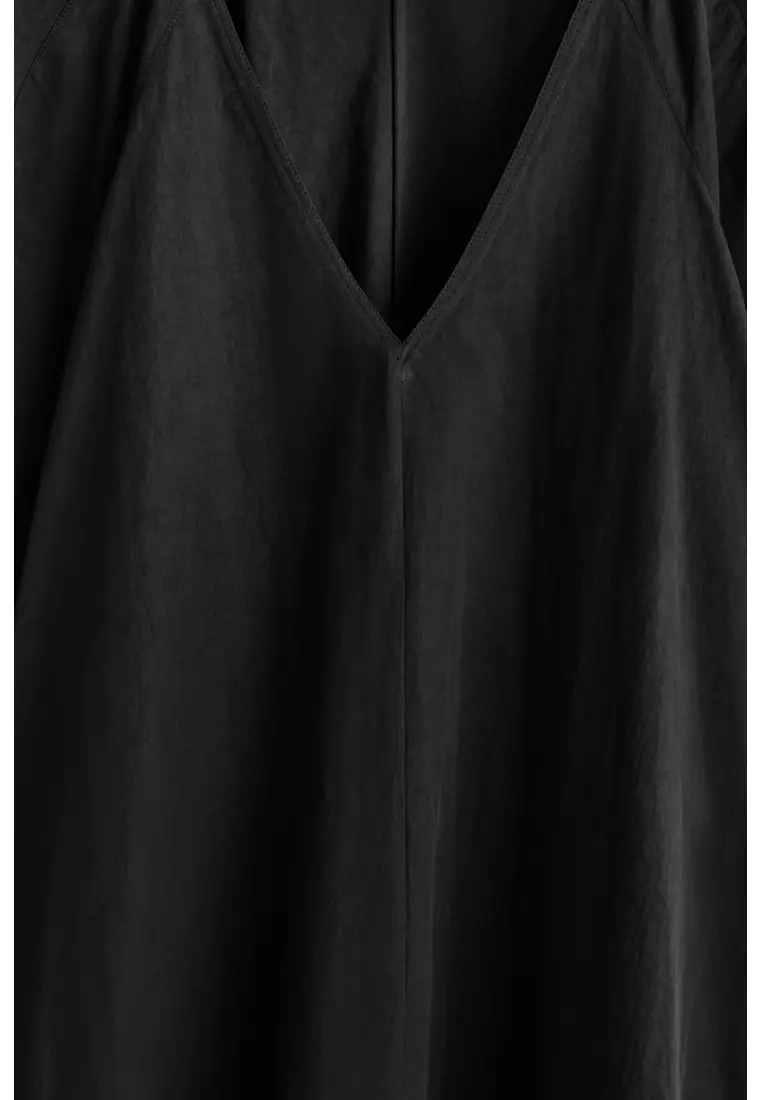 ROUNDED V-NECK COTTON MIDI DRESS