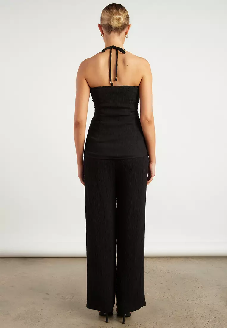 Beaded Textured Halter Top & Pants Set
