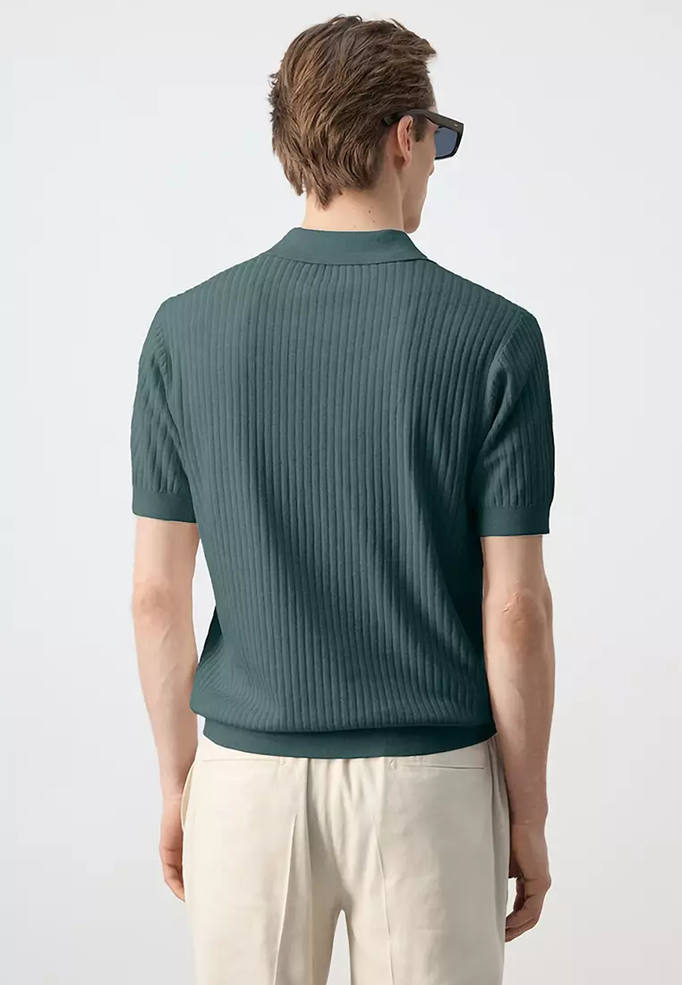 Rib-Knit Cotton-Blend Polo Shirt