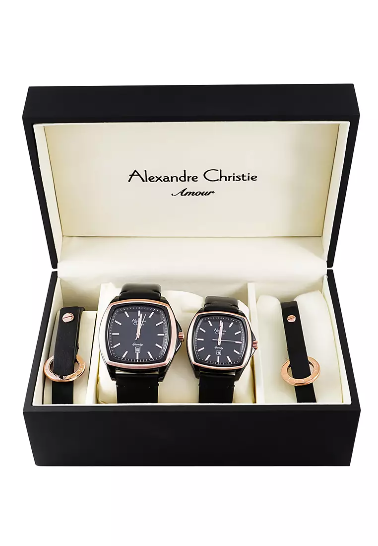 Alexandre Christie - Jam Tangan Couple - Rosegold - Black Leather Strap - 8665 MLDLBRBA