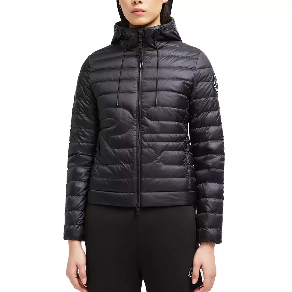 Xiaobai Hooded Snake-Quilted Short Down Jacket Black