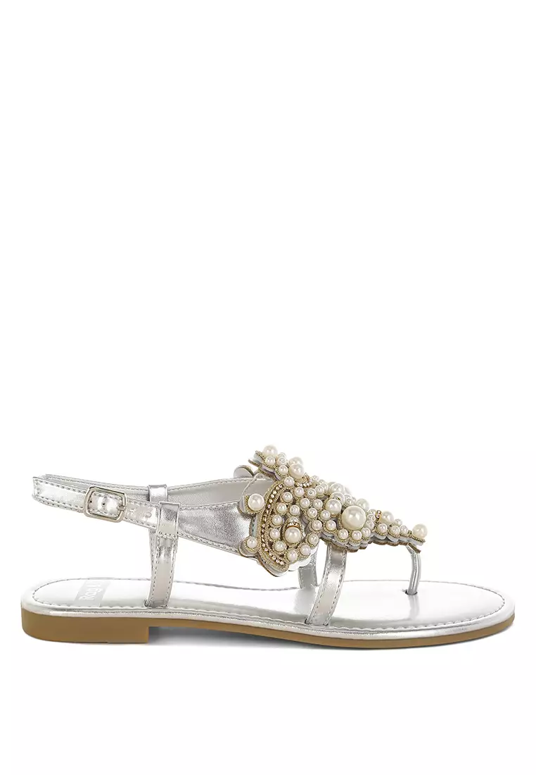Discount on Rag & CO.  shoes - SKU: Metallic Pearl Embellished Flats in Silver