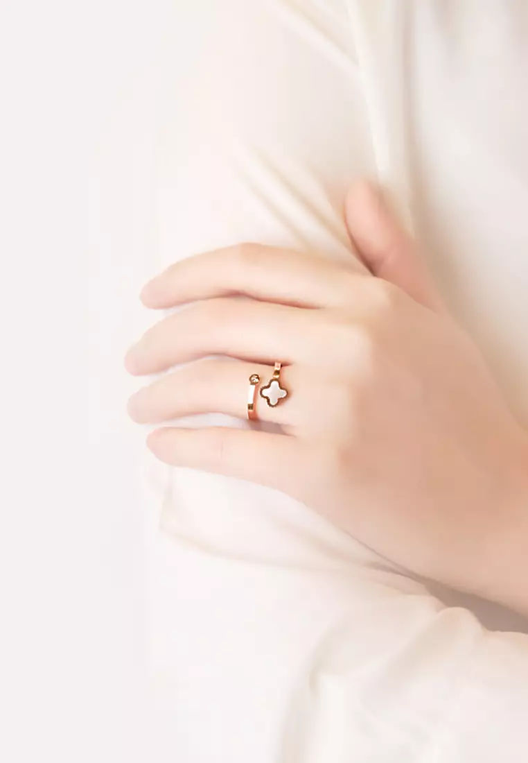 Adele Four Leaf Clover Adjustable Ring in White