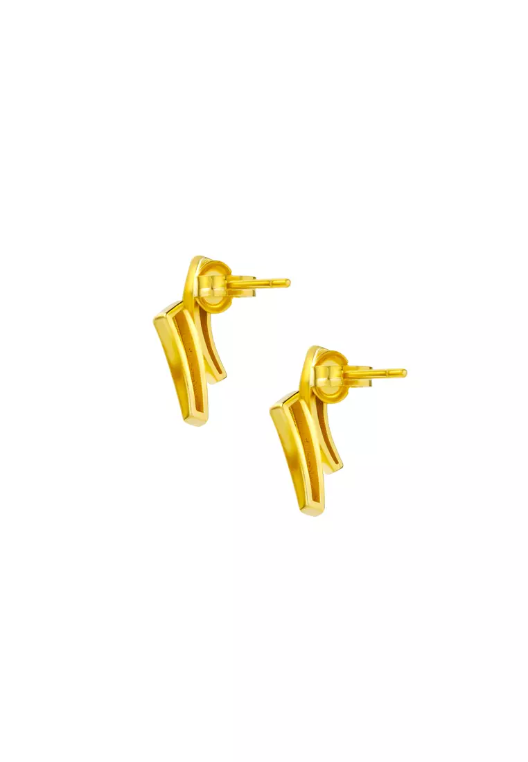 TOMEI Diamond Cut Collection Curved Line Earrings, Yellow Gold 916