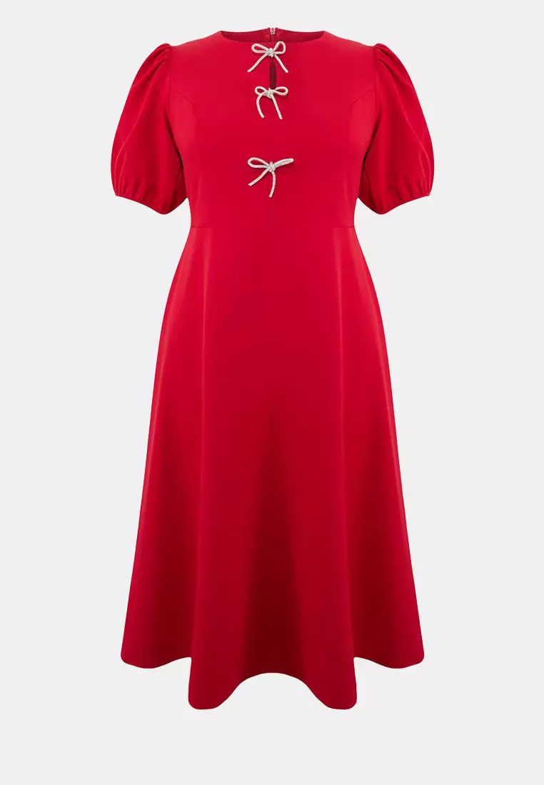 Red Finike Woven Large Size Dress