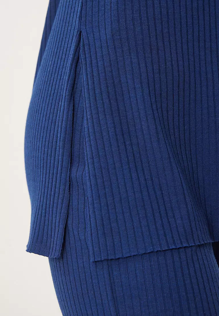 Comfortable Ribbed Knitted Blouse Trousers Set