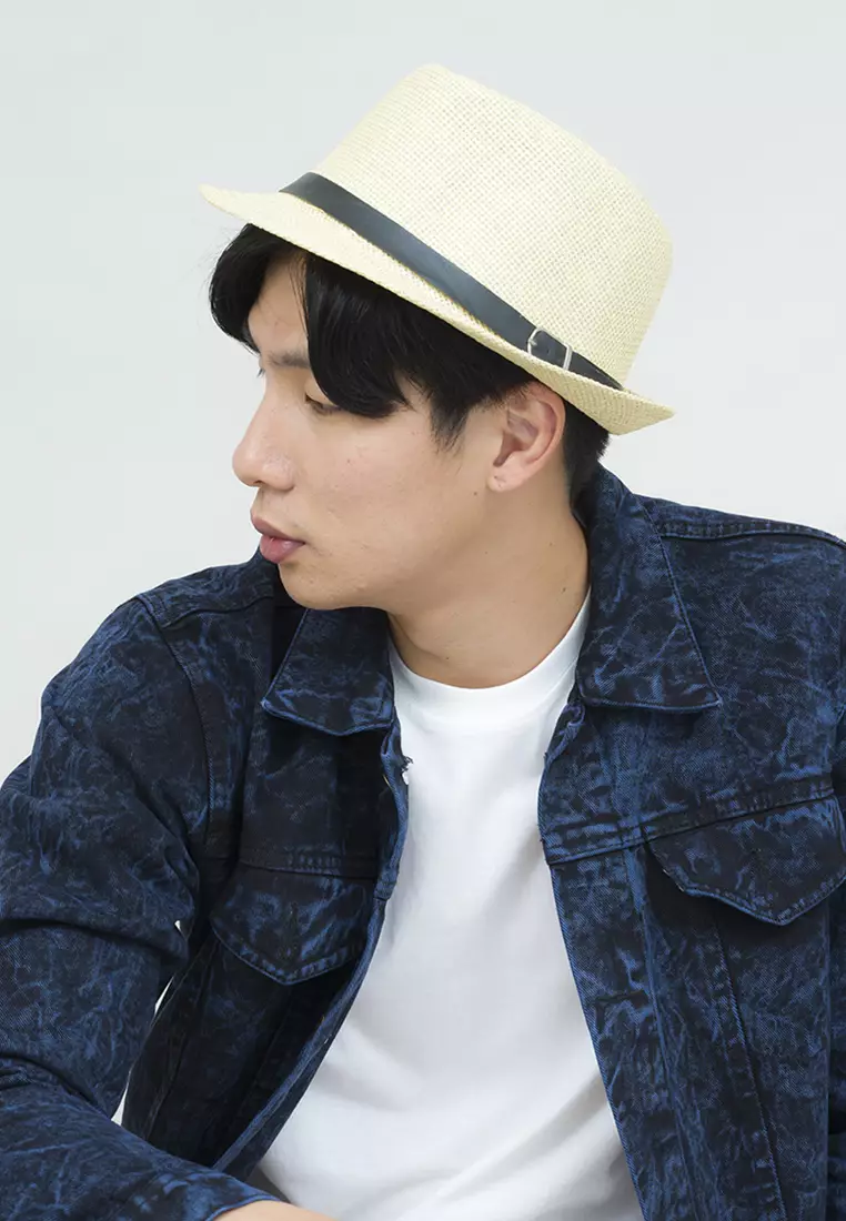 Topi fedora cowboy hat fedora ratan belt beige houseofcuff