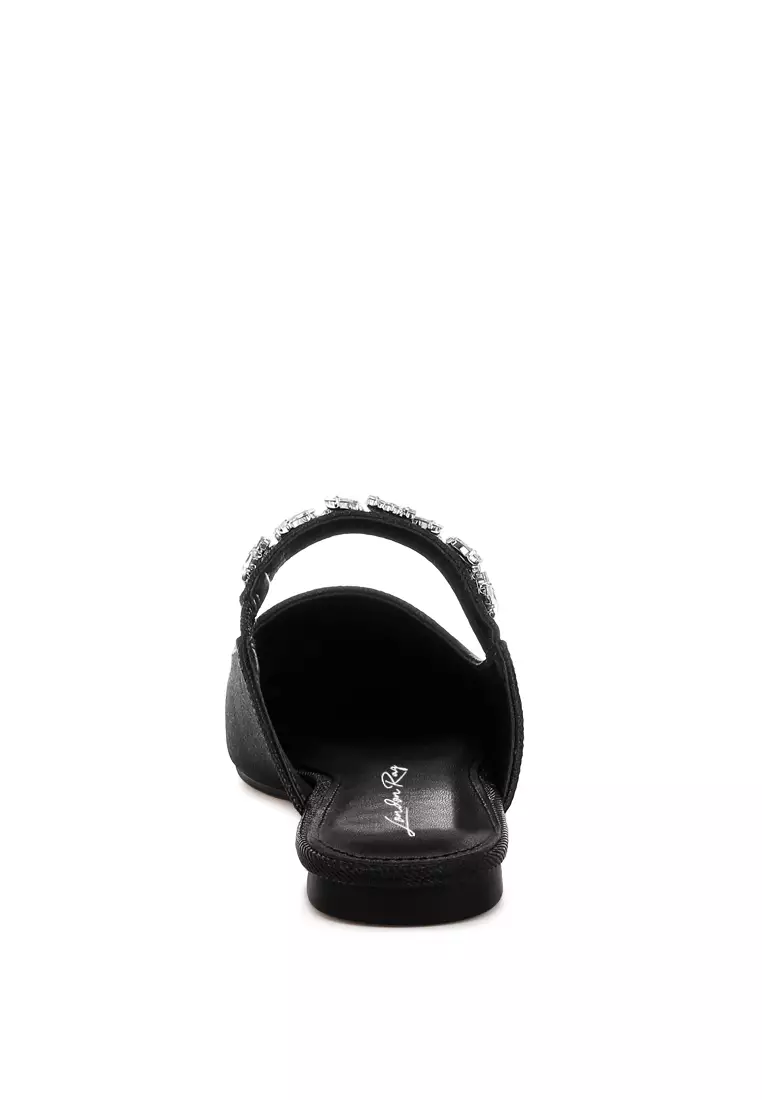 Sandal Selop Berkilau dengan Tali Berlian Imitasi Warna Hitam