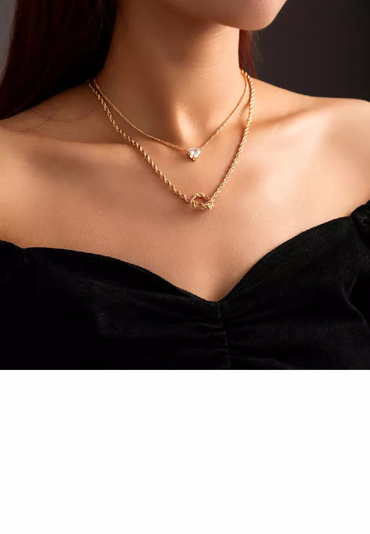 Buy Mooclife Simple Fashion Plated Gold Knot Heart Double Layer