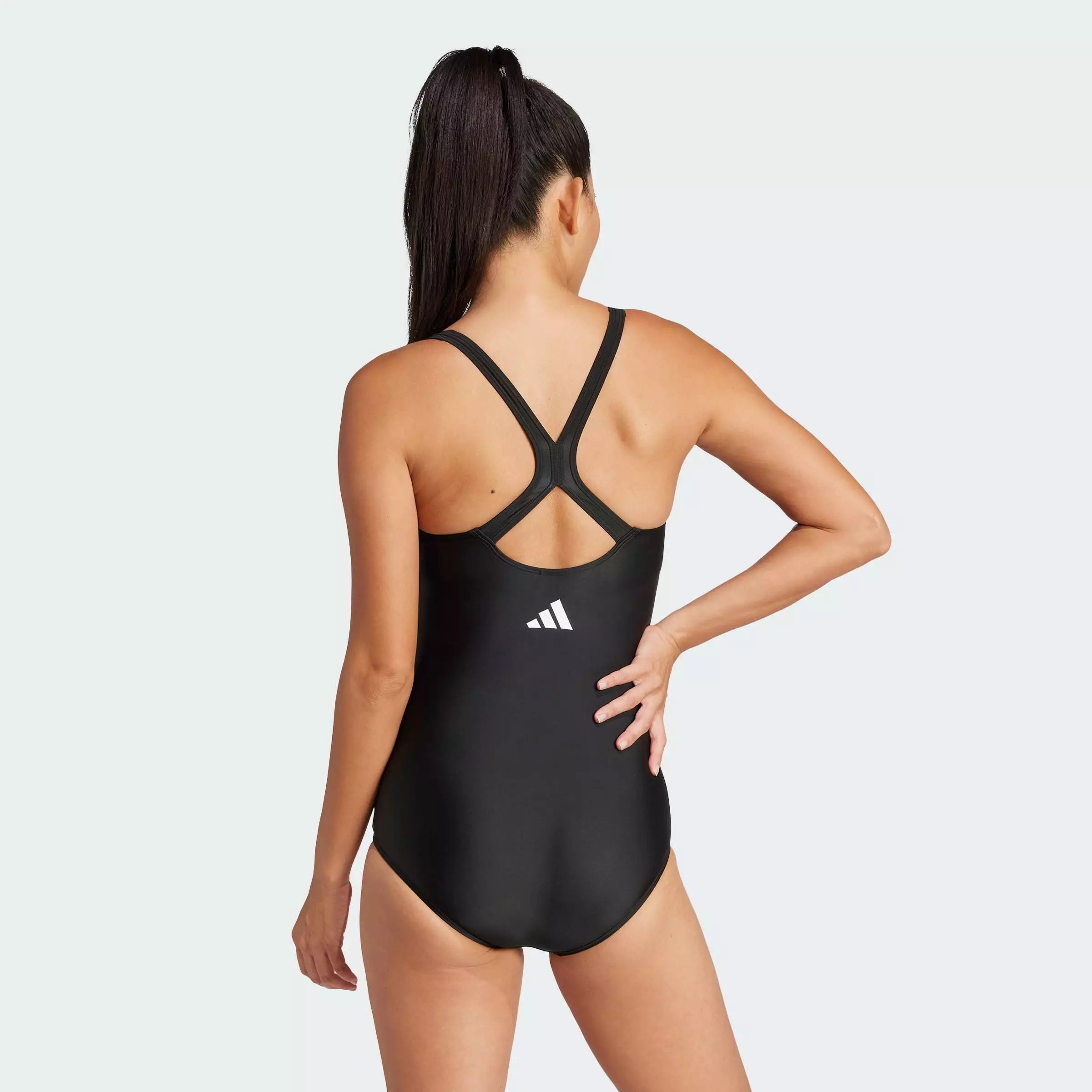 Swimming Padded 3-Stripes Closed-Back Swimsuit Women Black JE4384
