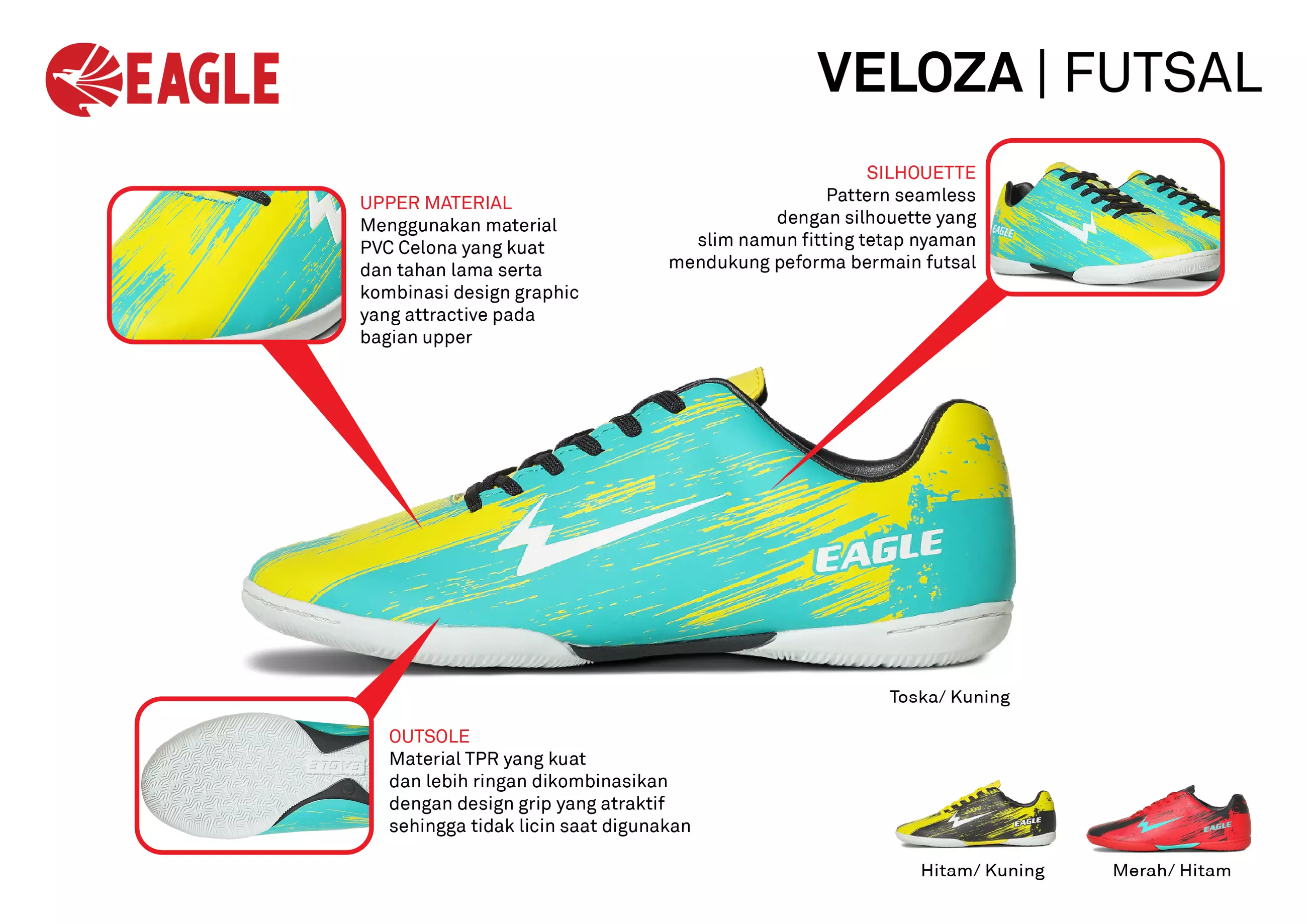 Eagle Sepatu Futsal Veloza - TOSKA/KUNING