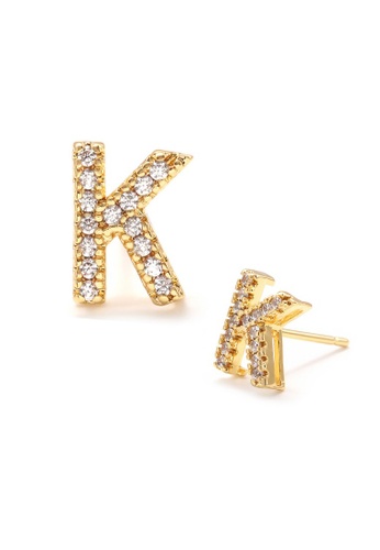 Atrireal gold ÁTRIREAL - Initial "K" Zirconia Stud Earrings in Gold C6F7FAC4023FE1GS_1