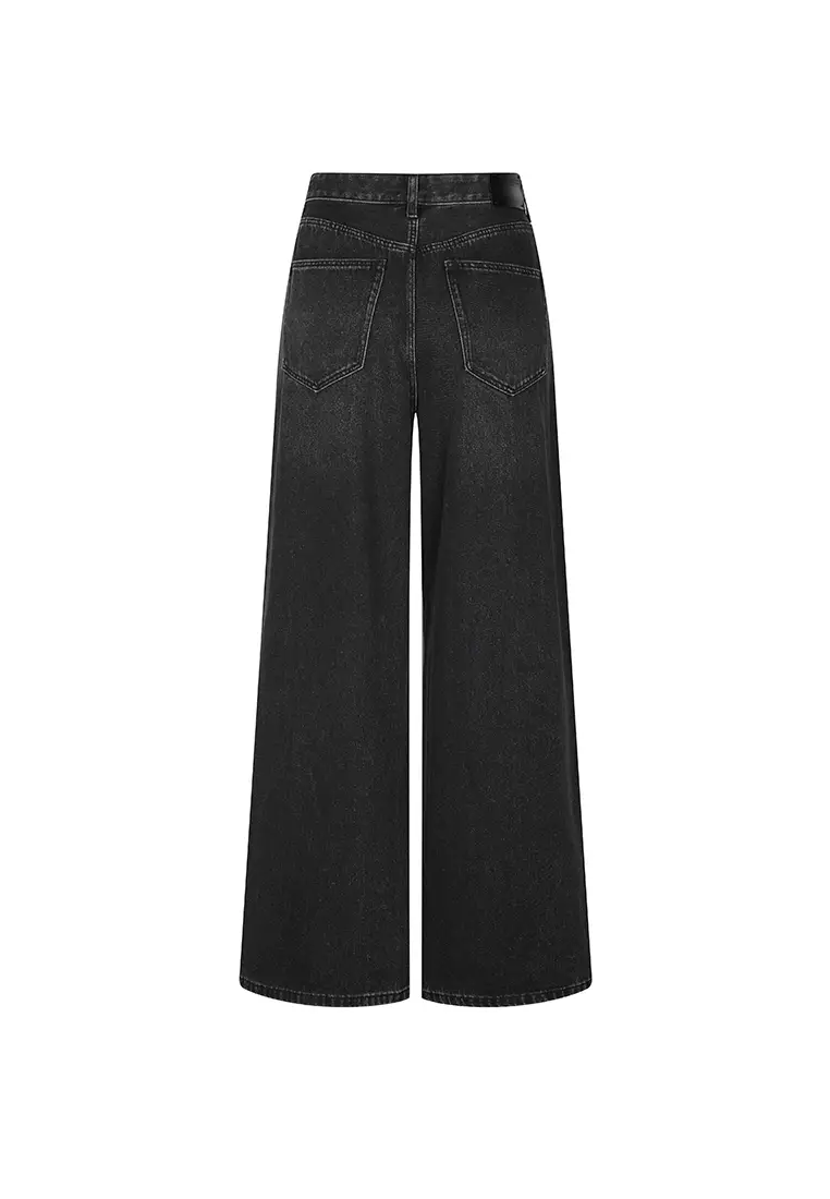 環保闊腿卷邊牛仔長褲