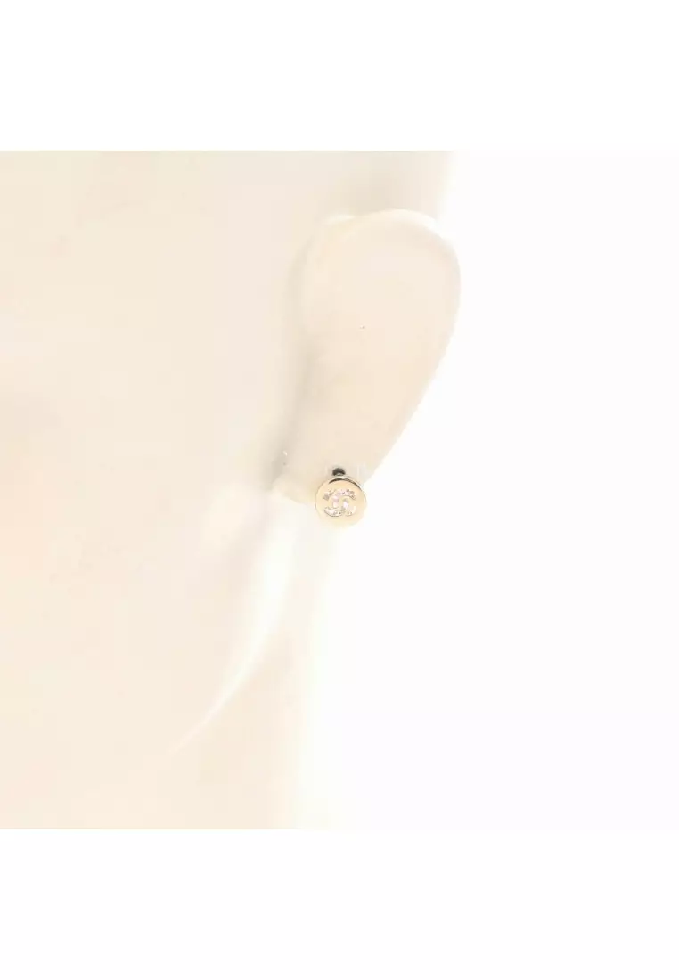 Pre-Loved Chanel coco mark earrings GP crystal gold clear B25V