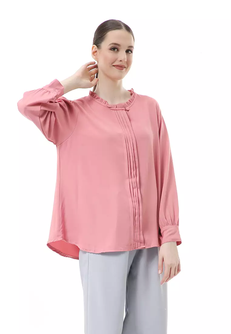 Vionka Kemeja Atasan Wanita Opnaisel Motif Polos - Dusty Pink