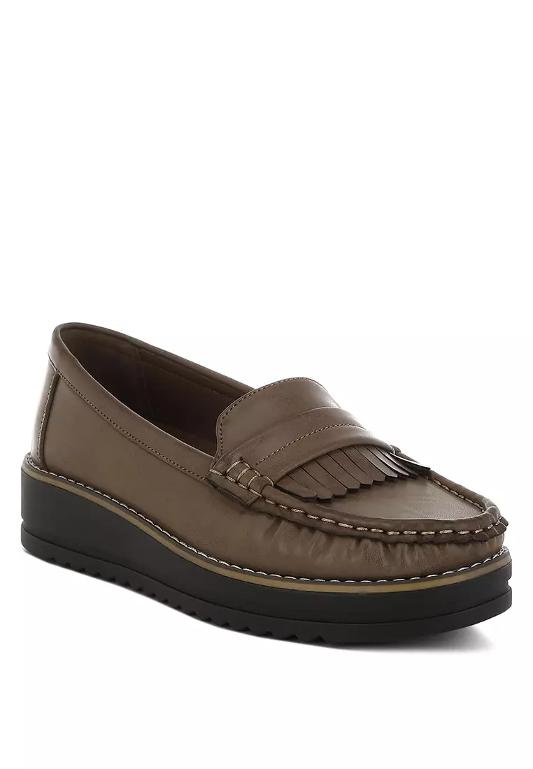 Fringed Nubuck Loafers in Taupe
