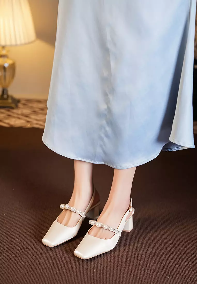 5CM Pearl Strap Slingback Mid Heel BY2252-35