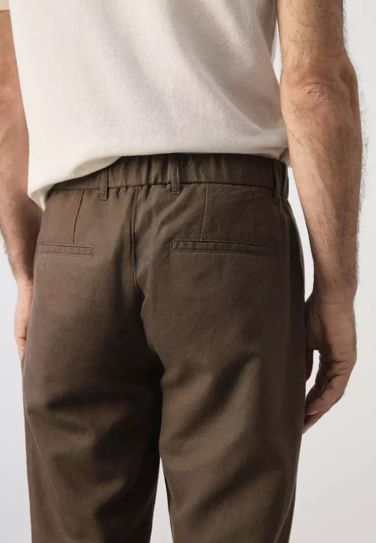Slim Fit Cropped Linen-Cotton Trousers